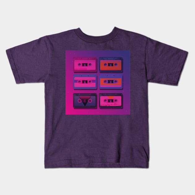 Futuristic Retro Cassette Tapes Kids T-Shirt by waltzart